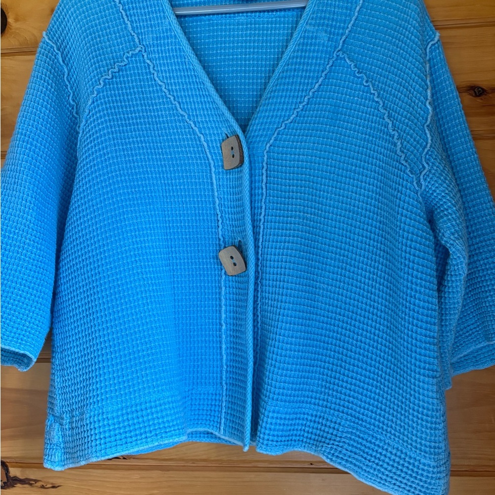 Focus Blue‎ Button-Up Women's Lightweight Jacket Sweater Cotton